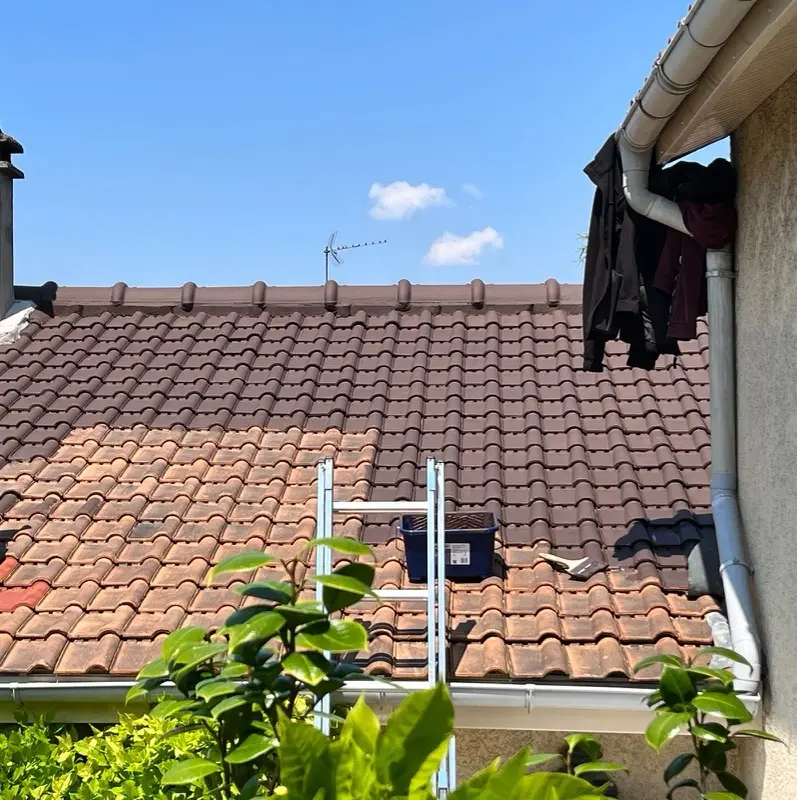 Nettoyage progressif d’une toiture en tuiles